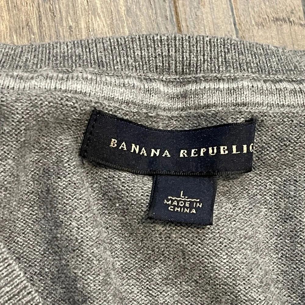 Banana Republic Mens Large Grey Argyle V-Neck 100% Cotton Sweater S/832796-00
